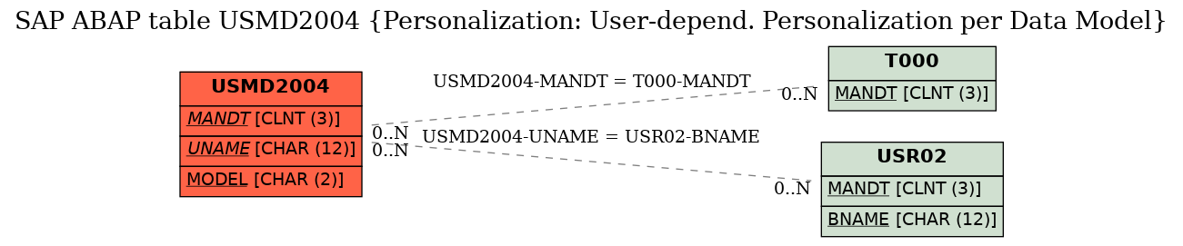 E-R Diagram for table USMD2004 (Personalization: User-depend. Personalization per Data Model)