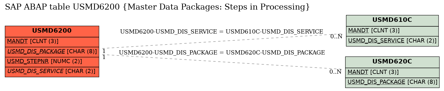 E-R Diagram for table USMD6200 (Master Data Packages: Steps in Processing)