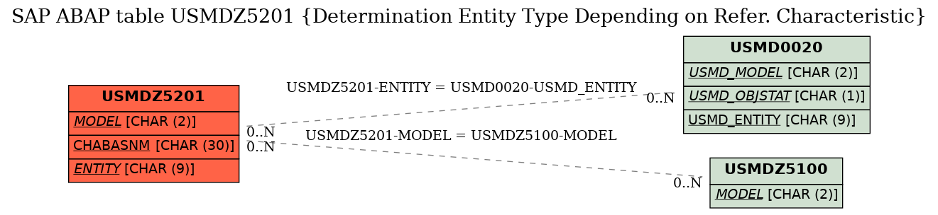 E-R Diagram for table USMDZ5201 (Determination Entity Type Depending on Refer. Characteristic)