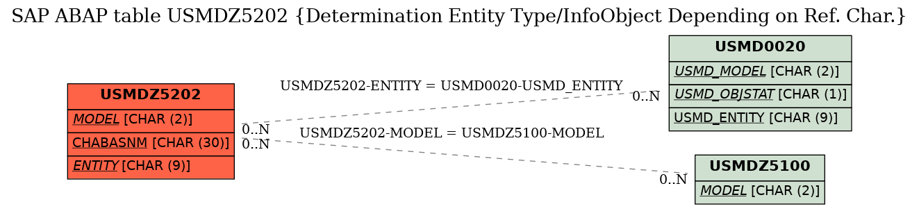 E-R Diagram for table USMDZ5202 (Determination Entity Type/InfoObject Depending on Ref. Char.)