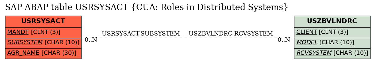 E-R Diagram for table USRSYSACT (CUA: Roles in Distributed Systems)