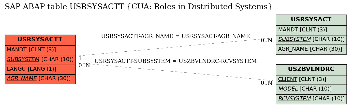 E-R Diagram for table USRSYSACTT (CUA: Roles in Distributed Systems)