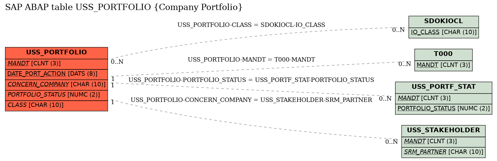 E-R Diagram for table USS_PORTFOLIO (Company Portfolio)