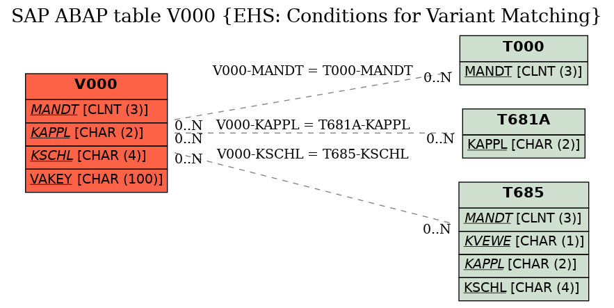 E-R Diagram for table V000 (EHS: Conditions for Variant Matching)