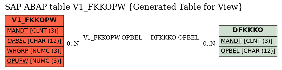 E-R Diagram for table V1_FKKOPW (Generated Table for View)