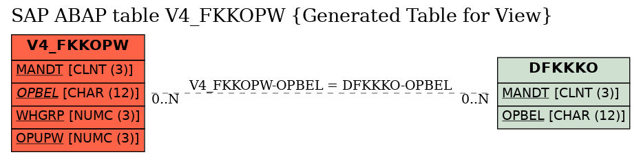 E-R Diagram for table V4_FKKOPW (Generated Table for View)