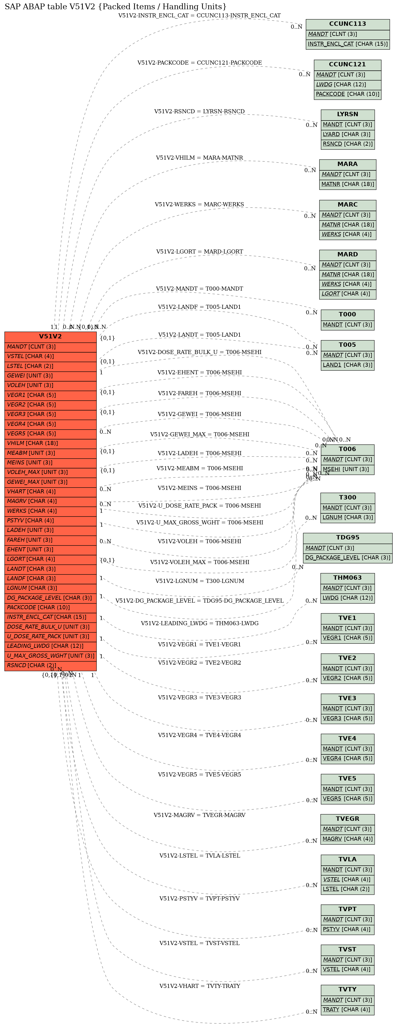 E-R Diagram for table V51V2 (Packed Items / Handling Units)