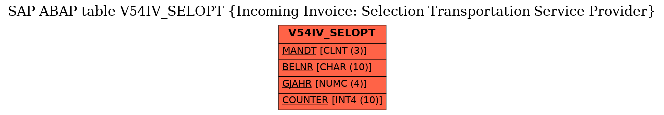 E-R Diagram for table V54IV_SELOPT (Incoming Invoice: Selection Transportation Service Provider)