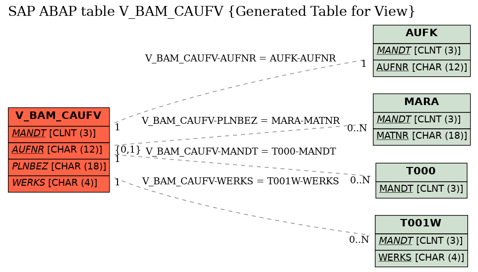 E-R Diagram for table V_BAM_CAUFV (Generated Table for View)