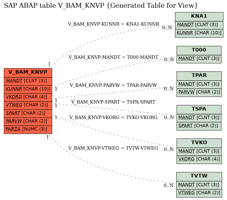 E-R Diagram for table V_BAM_KNVP (Generated Table for View)