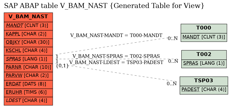 E-R Diagram for table V_BAM_NAST (Generated Table for View)