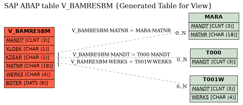 E-R Diagram for table V_BAMRESBM (Generated Table for View)