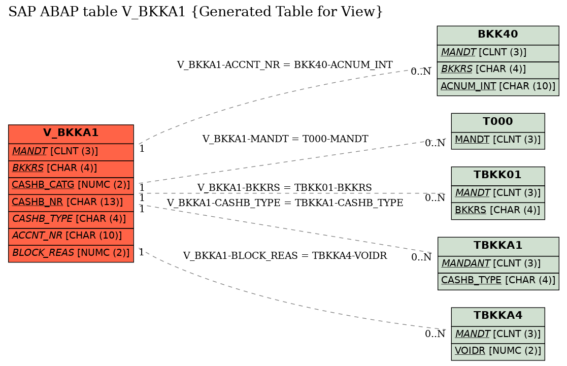 E-R Diagram for table V_BKKA1 (Generated Table for View)