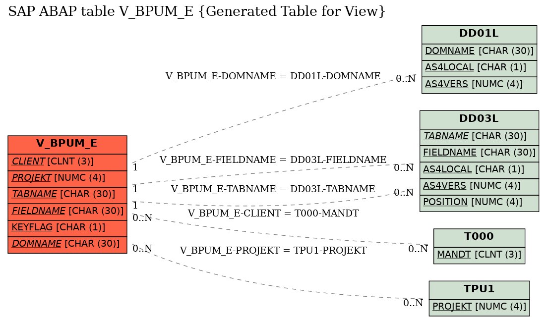 E-R Diagram for table V_BPUM_E (Generated Table for View)
