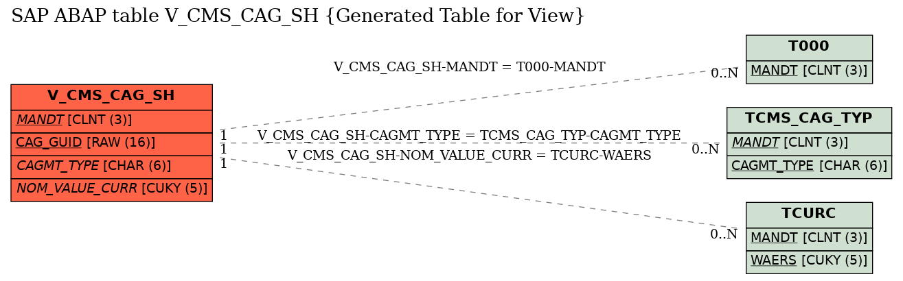 E-R Diagram for table V_CMS_CAG_SH (Generated Table for View)