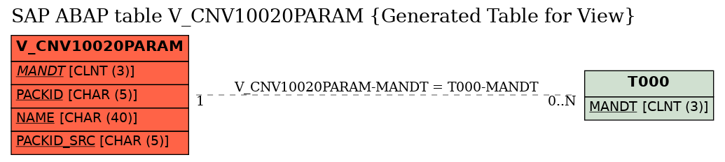 E-R Diagram for table V_CNV10020PARAM (Generated Table for View)