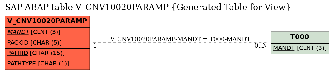 E-R Diagram for table V_CNV10020PARAMP (Generated Table for View)