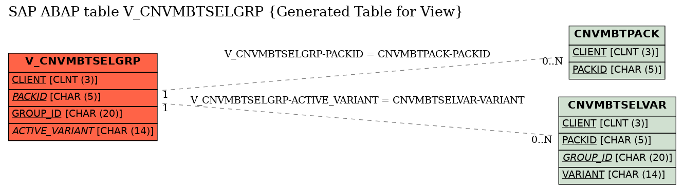 E-R Diagram for table V_CNVMBTSELGRP (Generated Table for View)