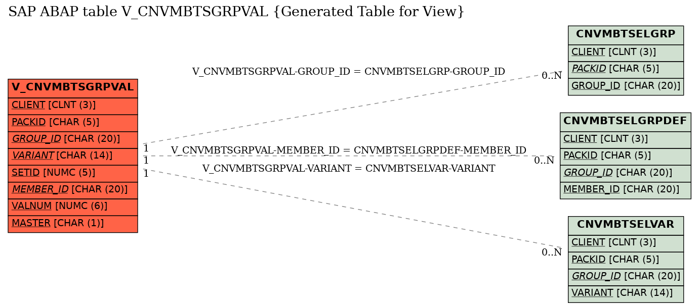 E-R Diagram for table V_CNVMBTSGRPVAL (Generated Table for View)