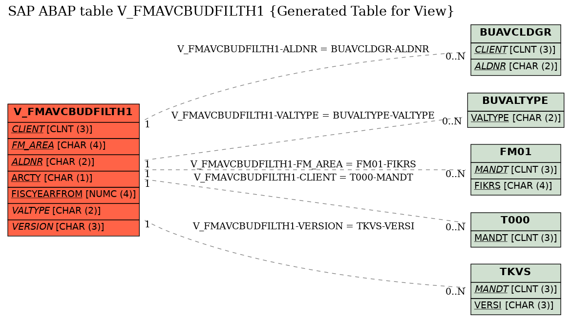 E-R Diagram for table V_FMAVCBUDFILTH1 (Generated Table for View)