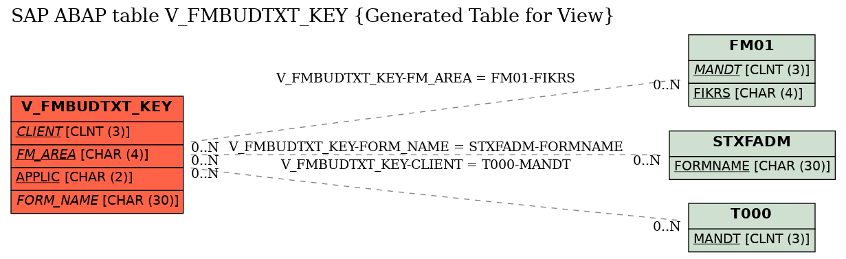 E-R Diagram for table V_FMBUDTXT_KEY (Generated Table for View)