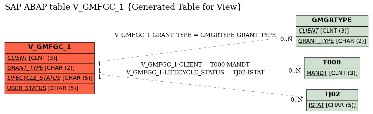 E-R Diagram for table V_GMFGC_1 (Generated Table for View)