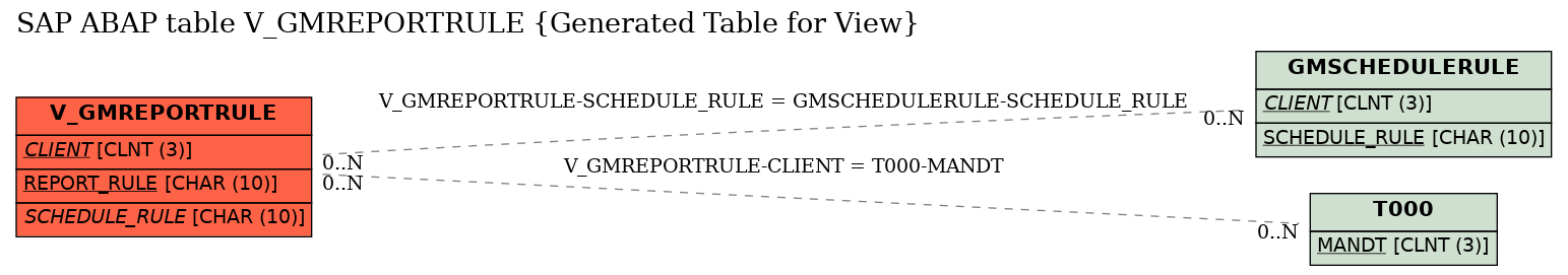 E-R Diagram for table V_GMREPORTRULE (Generated Table for View)
