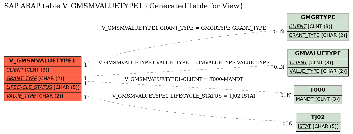 E-R Diagram for table V_GMSMVALUETYPE1 (Generated Table for View)