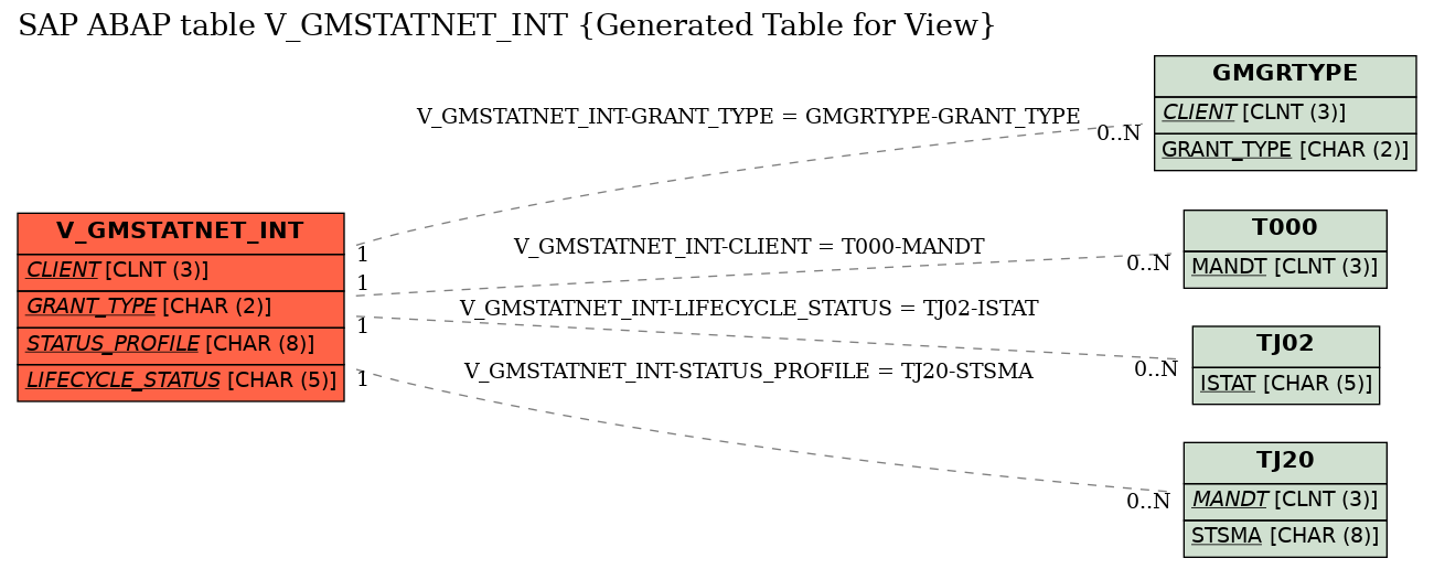 E-R Diagram for table V_GMSTATNET_INT (Generated Table for View)