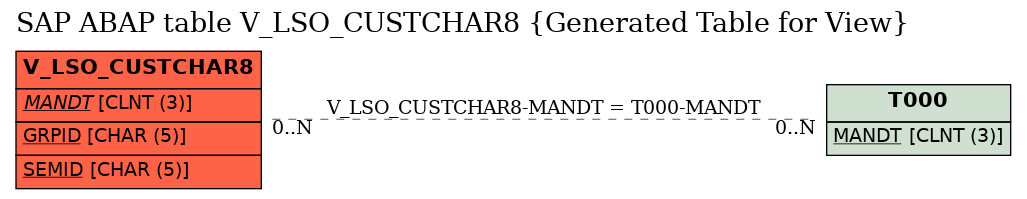 E-R Diagram for table V_LSO_CUSTCHAR8 (Generated Table for View)