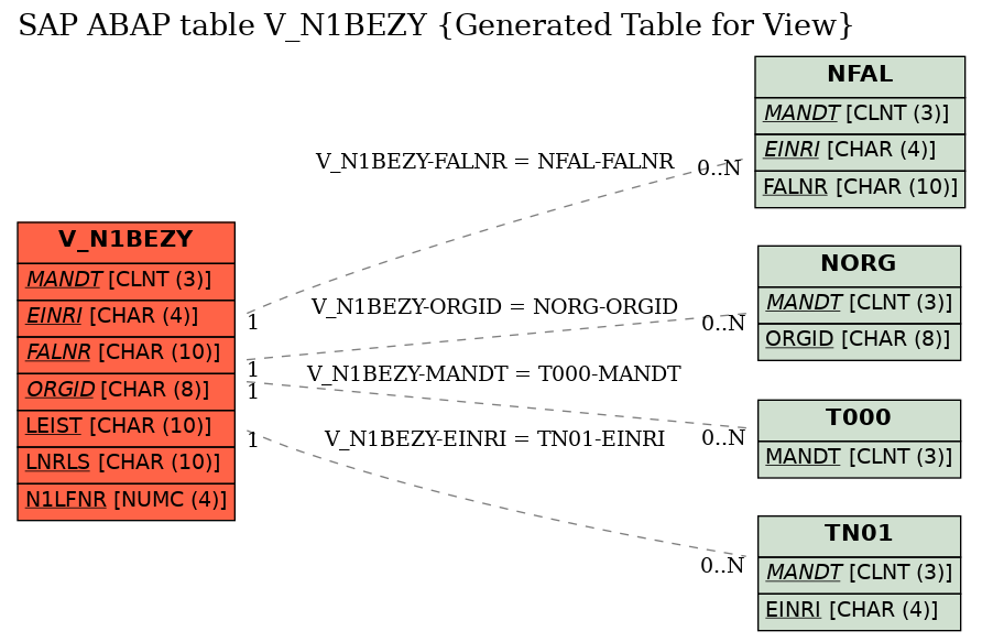 E-R Diagram for table V_N1BEZY (Generated Table for View)