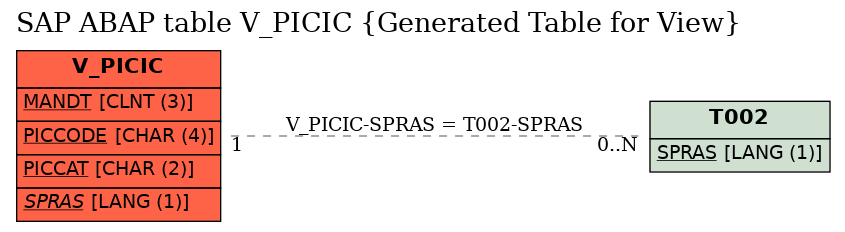 E-R Diagram for table V_PICIC (Generated Table for View)