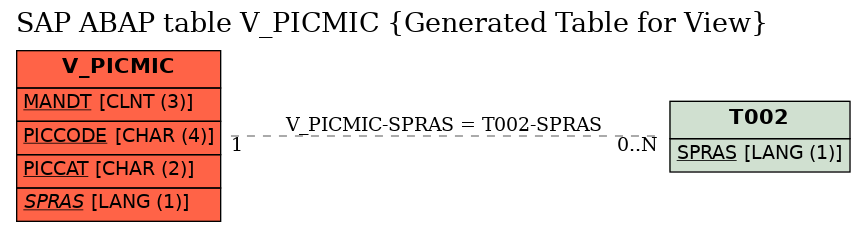 E-R Diagram for table V_PICMIC (Generated Table for View)