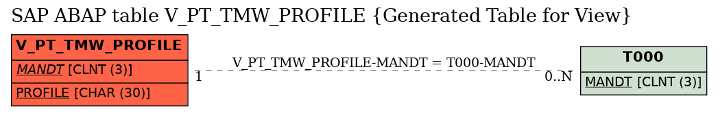 E-R Diagram for table V_PT_TMW_PROFILE (Generated Table for View)