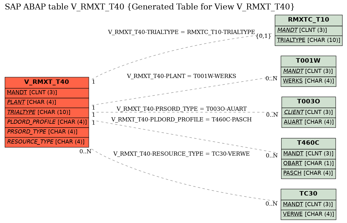 E-R Diagram for table V_RMXT_T40 (Generated Table for View V_RMXT_T40)