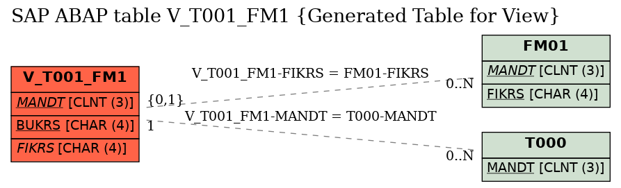 E-R Diagram for table V_T001_FM1 (Generated Table for View)