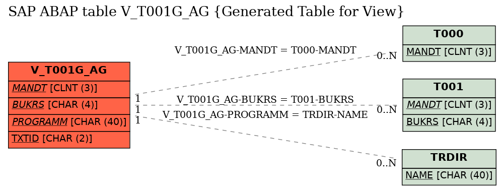E-R Diagram for table V_T001G_AG (Generated Table for View)