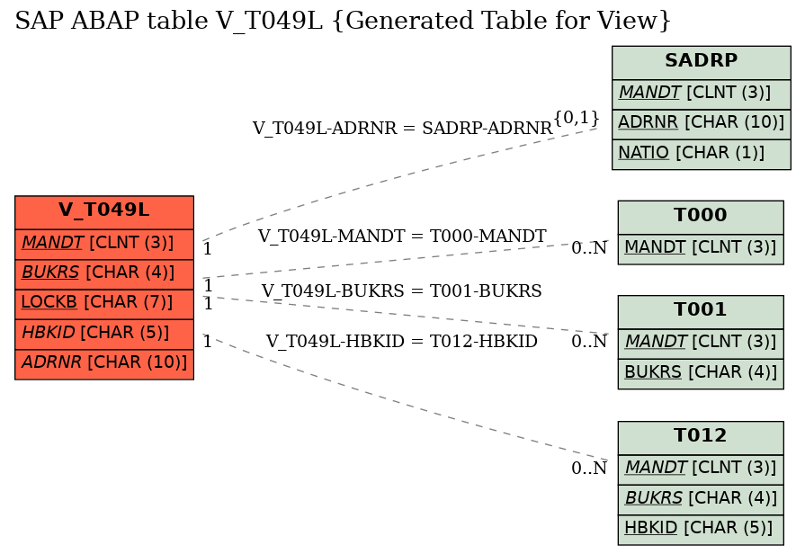 E-R Diagram for table V_T049L (Generated Table for View)
