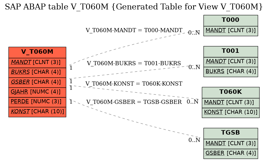 E-R Diagram for table V_T060M (Generated Table for View V_T060M)