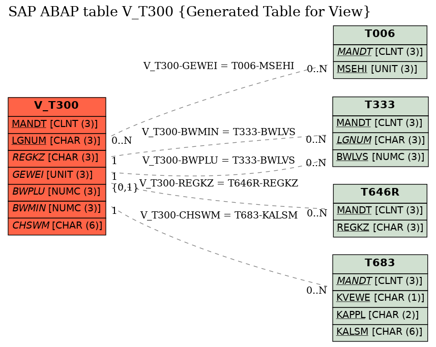 E-R Diagram for table V_T300 (Generated Table for View)