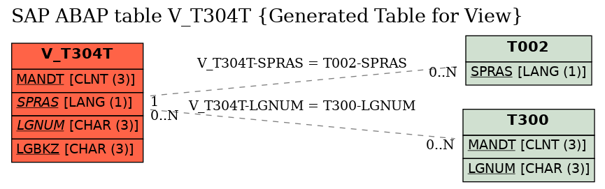 E-R Diagram for table V_T304T (Generated Table for View)