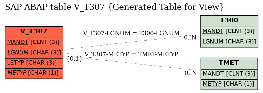 E-R Diagram for table V_T307 (Generated Table for View)