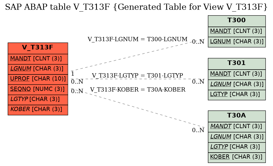 E-R Diagram for table V_T313F (Generated Table for View V_T313F)