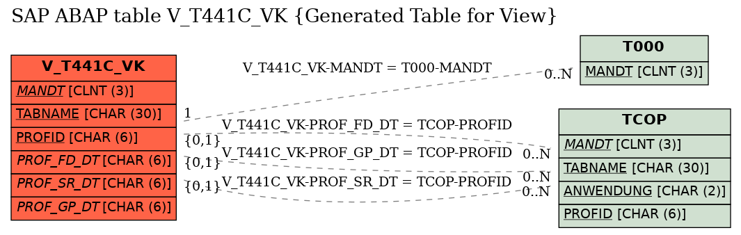 E-R Diagram for table V_T441C_VK (Generated Table for View)