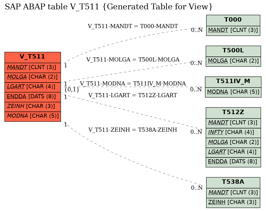 E-R Diagram for table V_T511 (Generated Table for View)