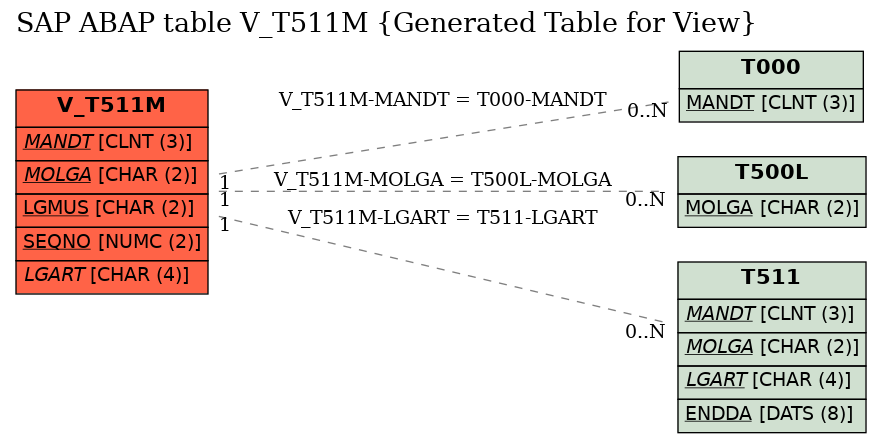 E-R Diagram for table V_T511M (Generated Table for View)