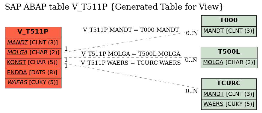 E-R Diagram for table V_T511P (Generated Table for View)