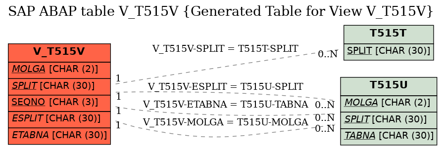 E-R Diagram for table V_T515V (Generated Table for View V_T515V)