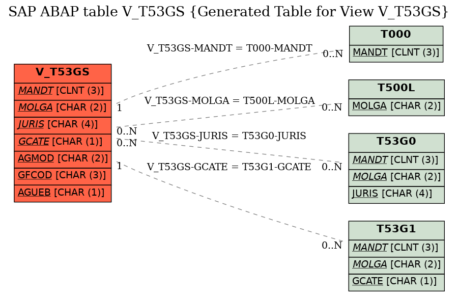 E-R Diagram for table V_T53GS (Generated Table for View V_T53GS)