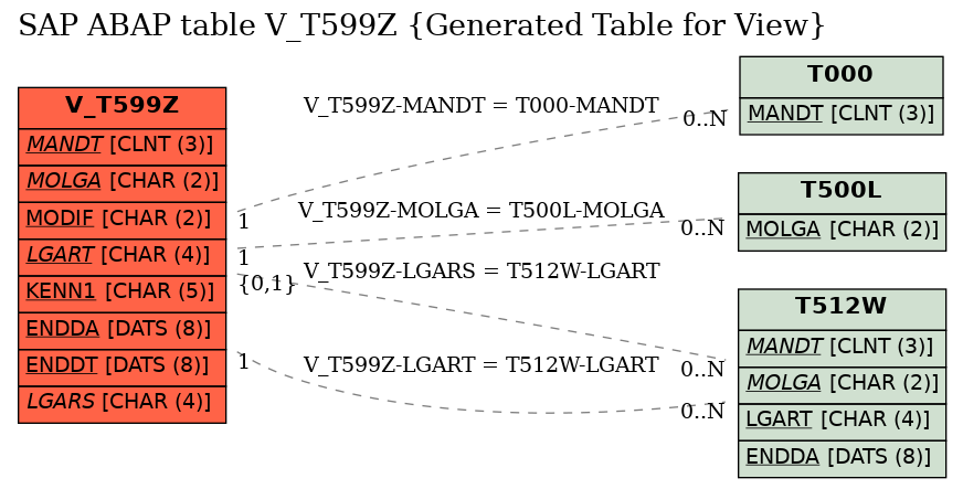 E-R Diagram for table V_T599Z (Generated Table for View)